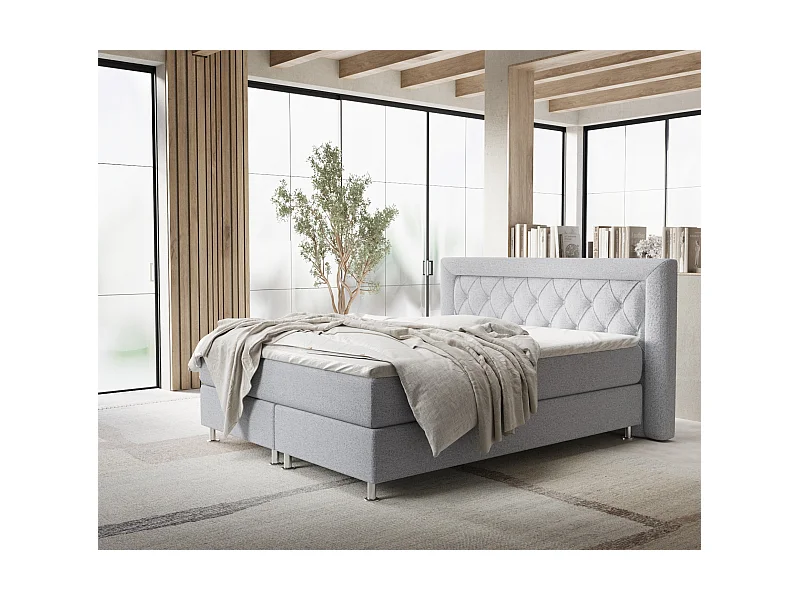 Boxspringbett aus Webstoff Lavello - Matratze - Toppermatratze - 200x200 cm - hellgrau