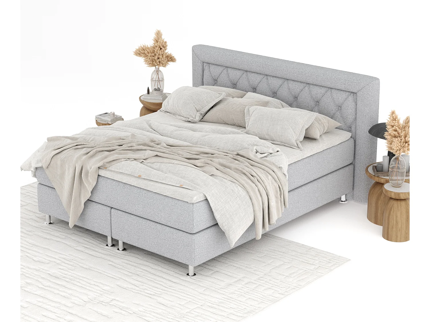 Boxspringbett aus Webstoff Lavello - Matratze - Toppermatratze - 200x200 cm - hellgrau