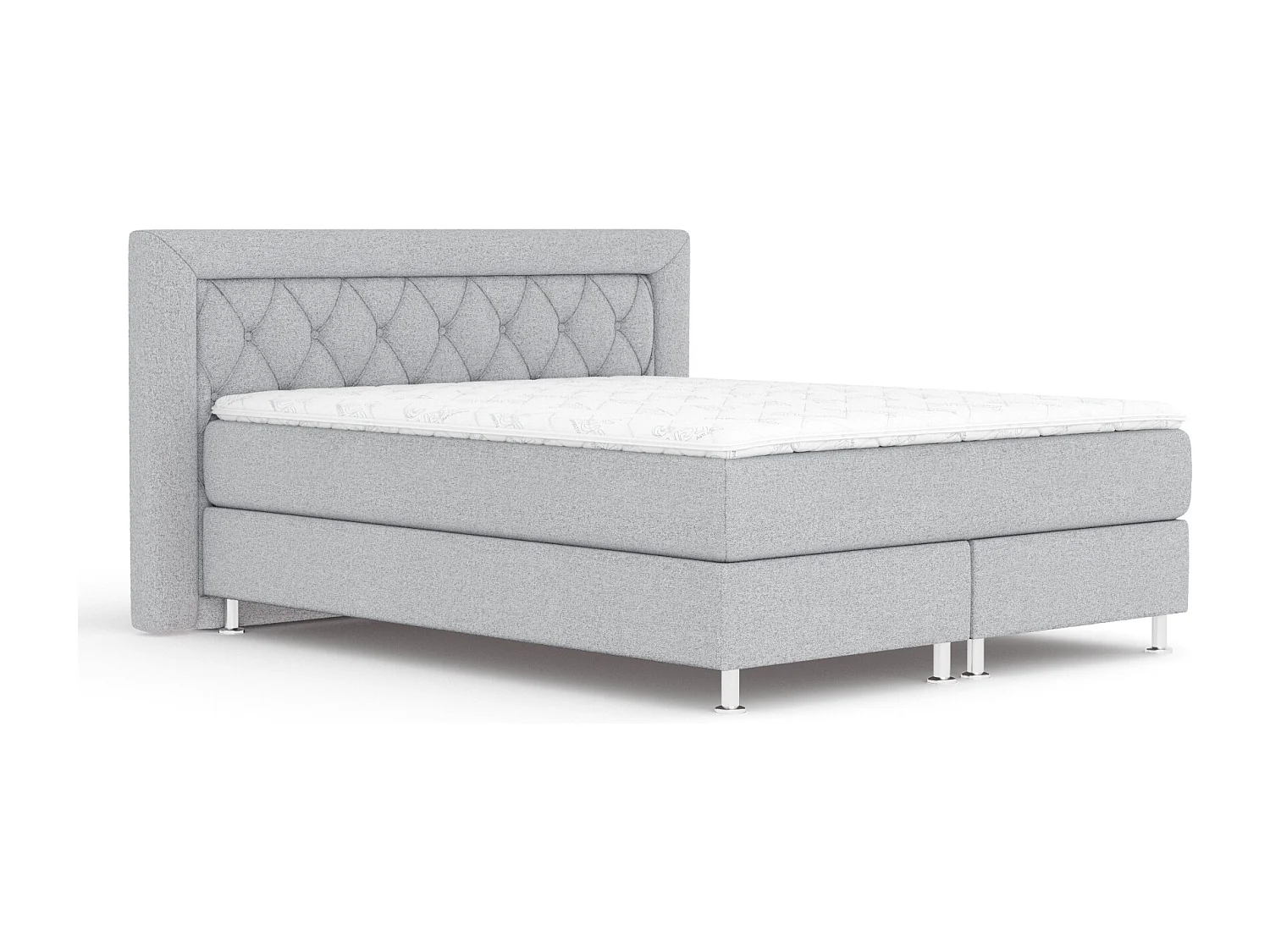 Lit boxspring en toile tissée Lavello - matelas - surmatelas - 200x200 cm - gris clair