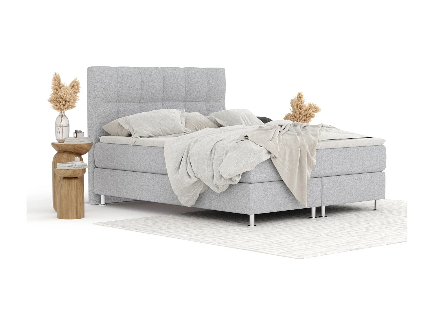 Boxspringbett aus Webstoff Elisio - Matratze - Toppermatratze - 200x200 cm - hellgrau