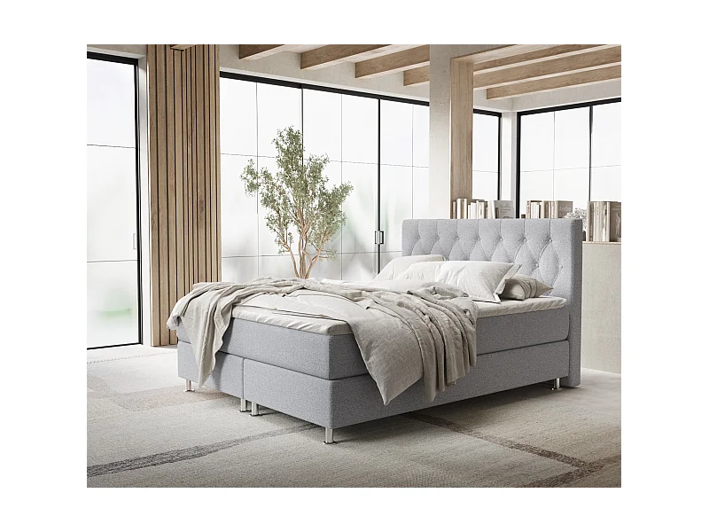 Lit boxspring en toile tissée Excelsior - matelas - surmatelas - 140x200 cm - gris clair