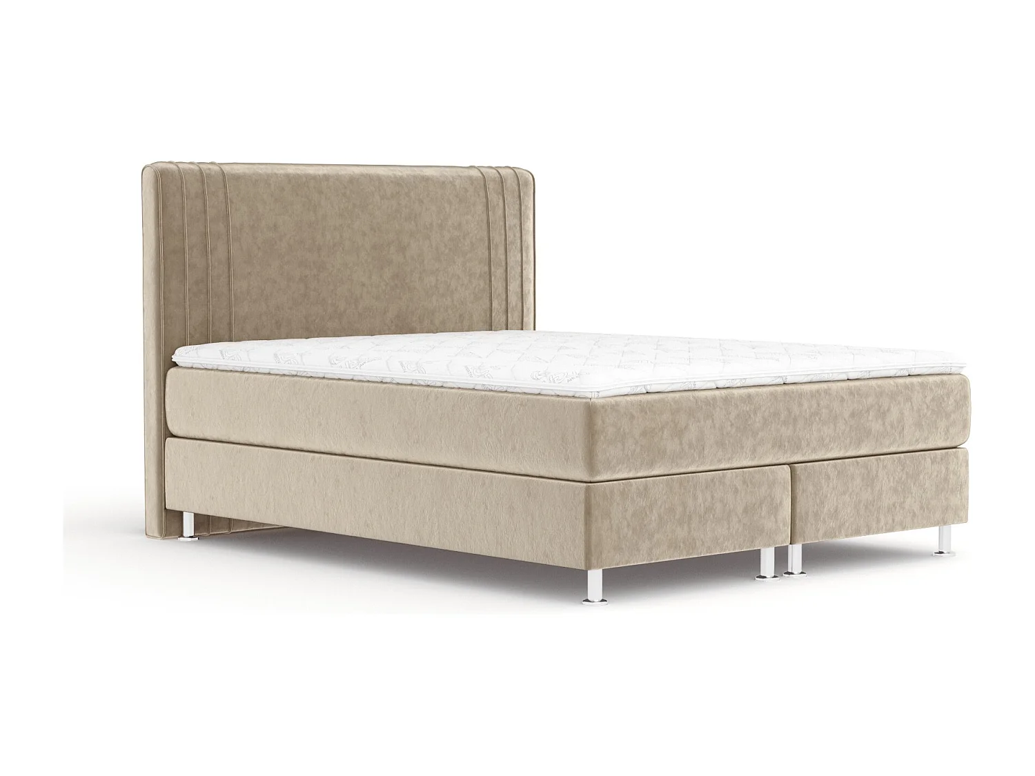 Lit boxspring en tissu velours Casone - matelas - surmatelas - 140x200 cm - beige