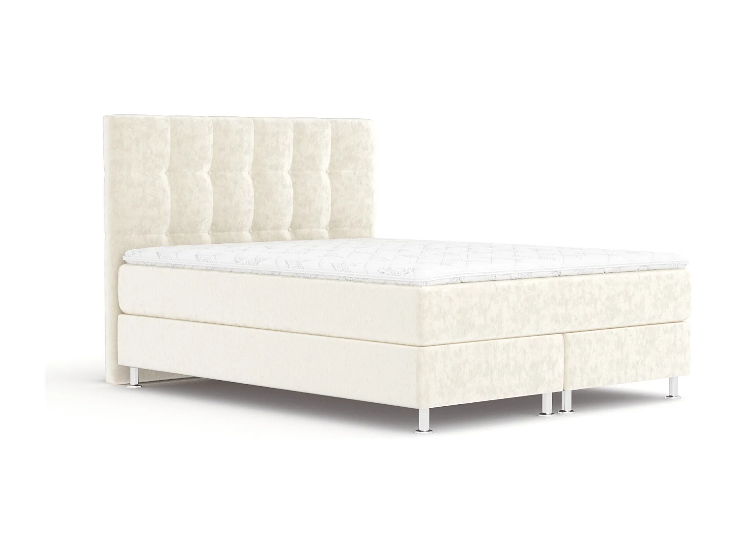 Boxspringbett aus Samtstoff Chanton - Matratze - Toppermatratze - 160x200 cm - creme