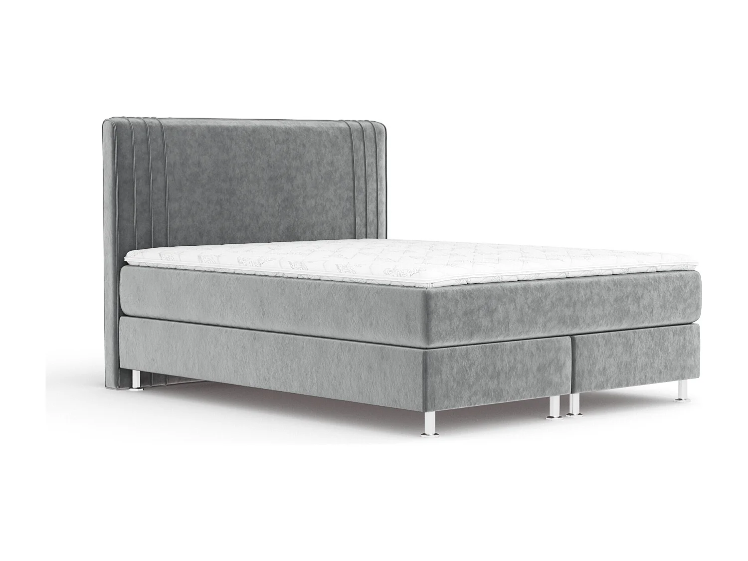 Boxspringbett aus Samtstoff Casone - Matratze - Topper - 200x200 cm - grau