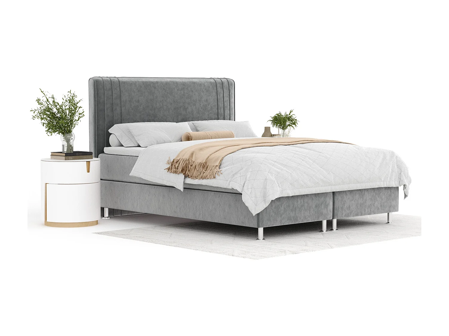 Lit boxspring en tissu velours Casone - matelas - surmatelas - 200x200 cm - gris