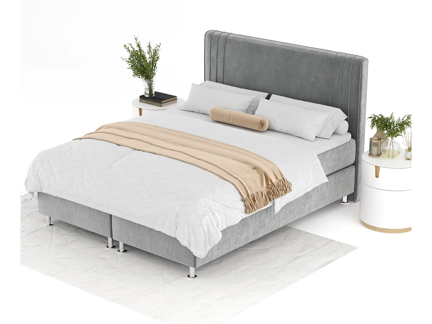 Lit boxspring en tissu velours Casone - matelas - surmatelas - 200x200 cm - gris