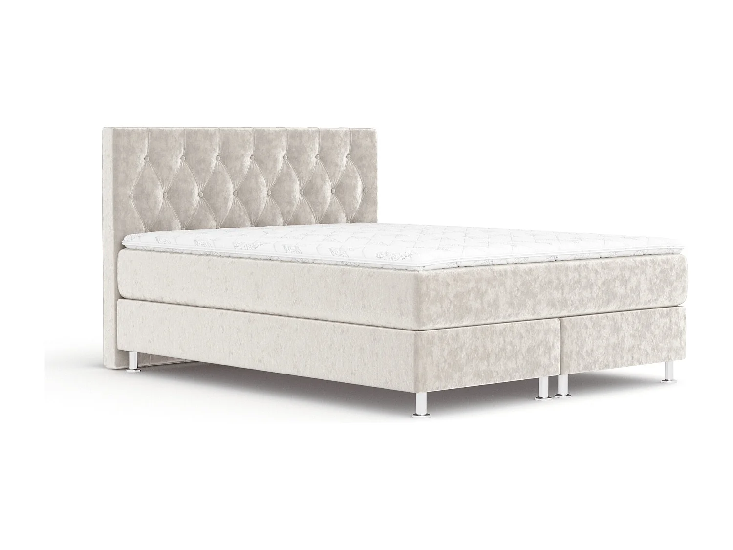 Lit boxspring en tissu velours Excelsior - matelas - surmatelas - 140x200 cm - beige clair