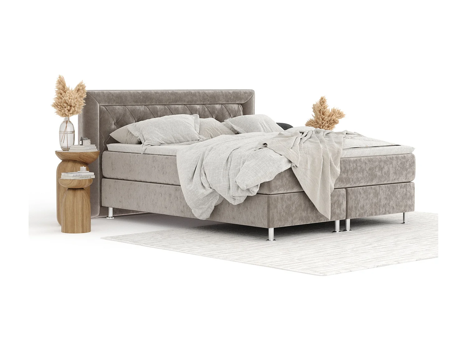 Lit boxspring en tissu velours Lavello - matelas - surmatelas - 140x200 cm - taupe