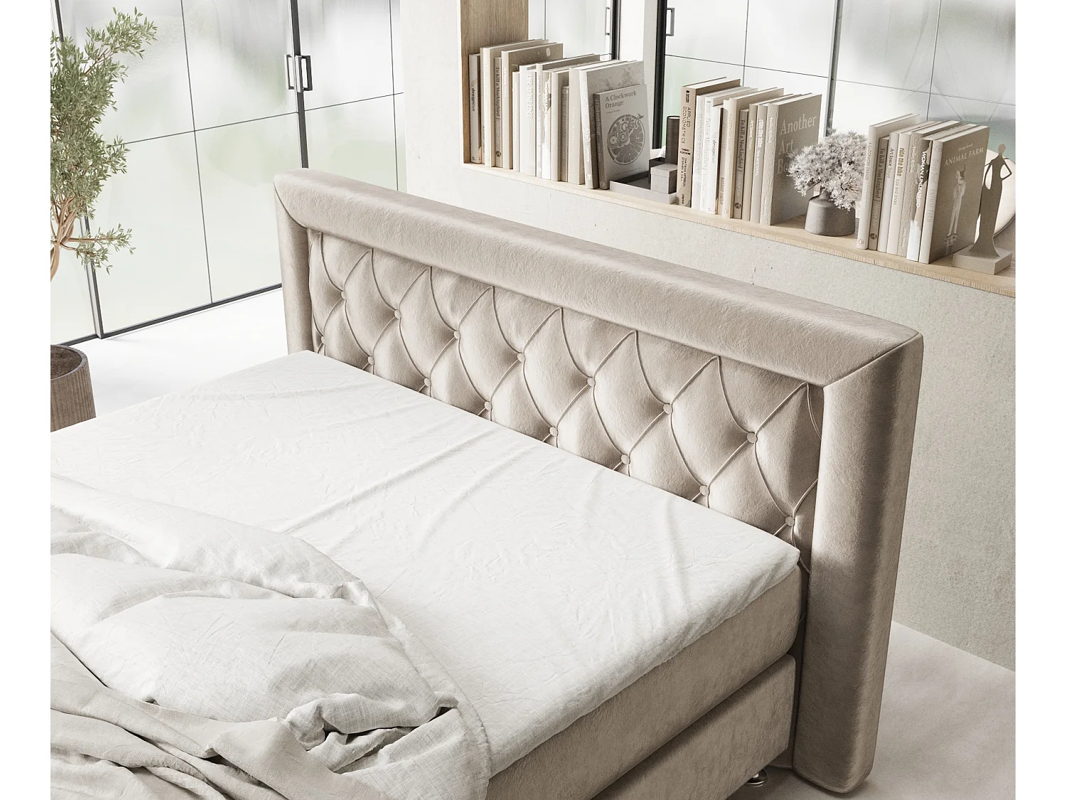 Boxspringbett aus Samtstoff Lavello - Matratze - Toppermatratze - 140x200 cm - taupe