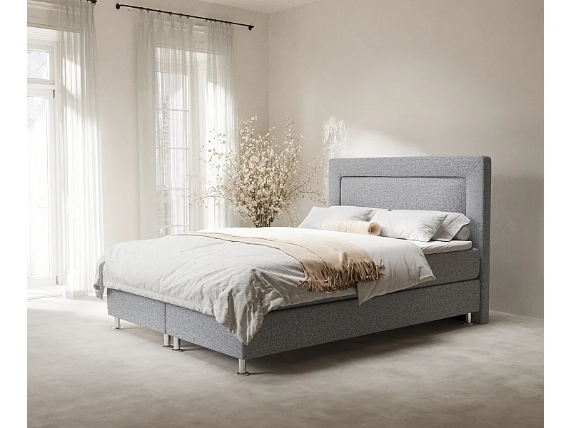 Lit boxspring en toile tissée Laguno - matelas - surmatelas - 140x200 cm - gris