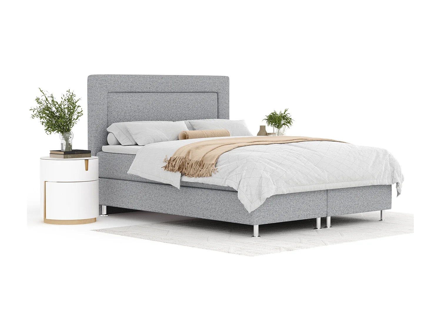 Boxspringbett aus Webstoff Laguno - Matratze - Toppermatratze - 140x200 cm - grau