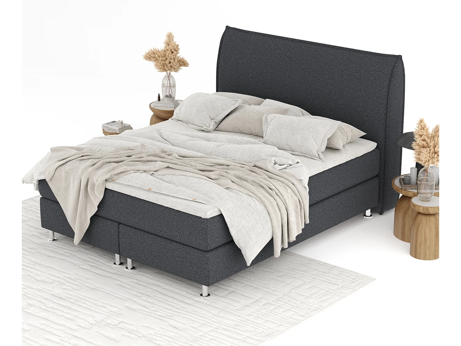 Boxspringbett aus Webstoff Chermin - Matratze - Toppermatratze - 140x200 cm - schwarz
