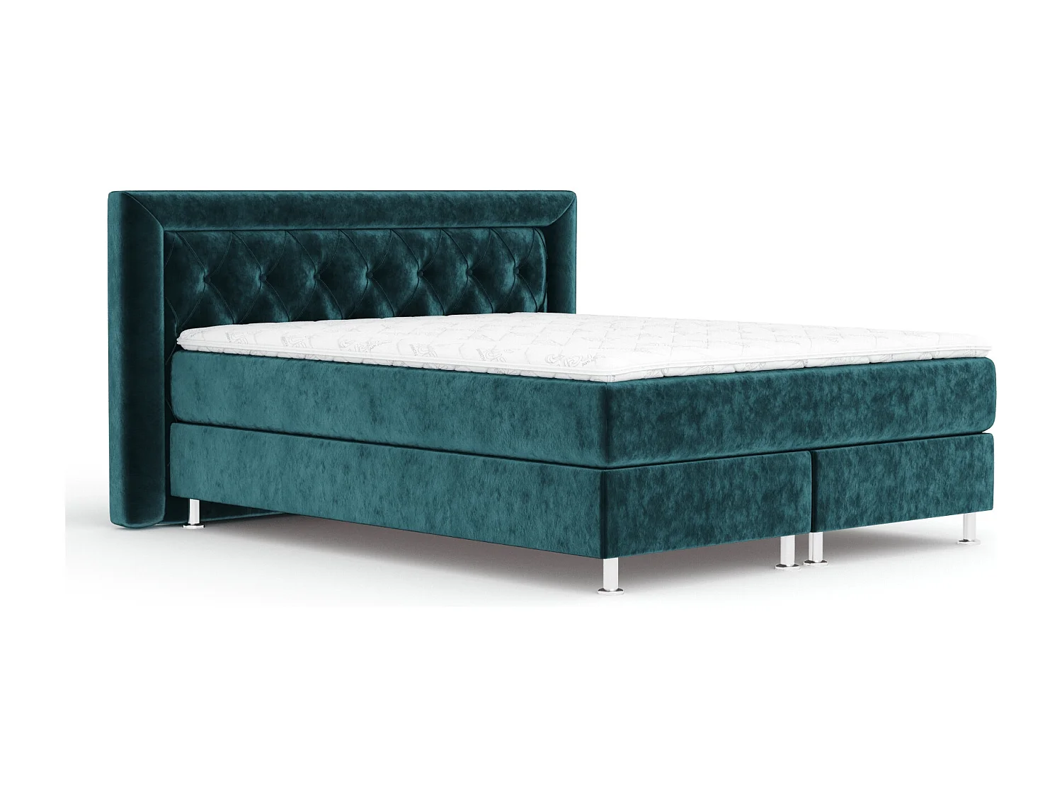 Lit boxspring en tissu velours Lavello - matelas - surmatelas - 140x200 cm - turquoise