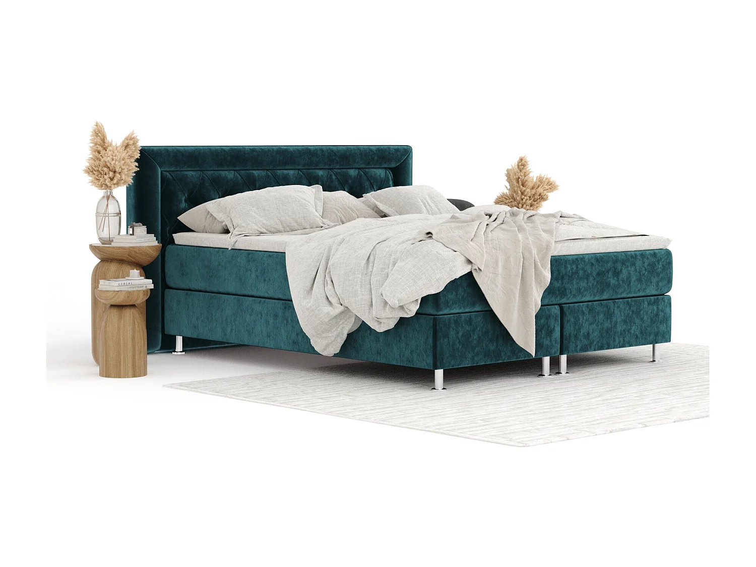 Boxspringbett aus Samtstoff Lavello - Matratze - Toppermatratze - 140x200 cm - turquoise