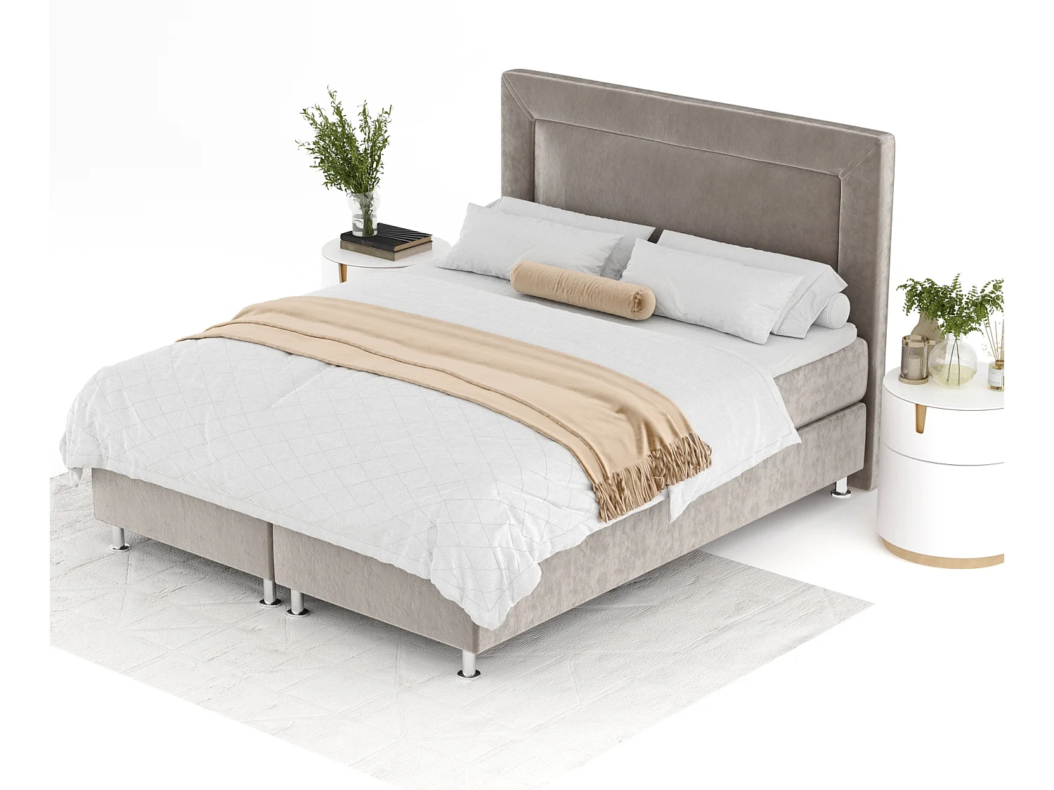 Boxspringbett aus Samtstoff Laguno - Matratze - Toppermatratze - 200x200 cm - taupe