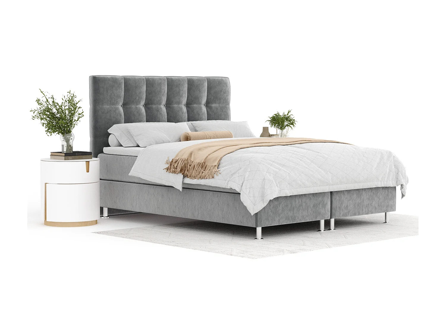Boxspringbett aus Samtstoff Chanton - Matratze - Toppermatratze - 140x200 cm - taupe