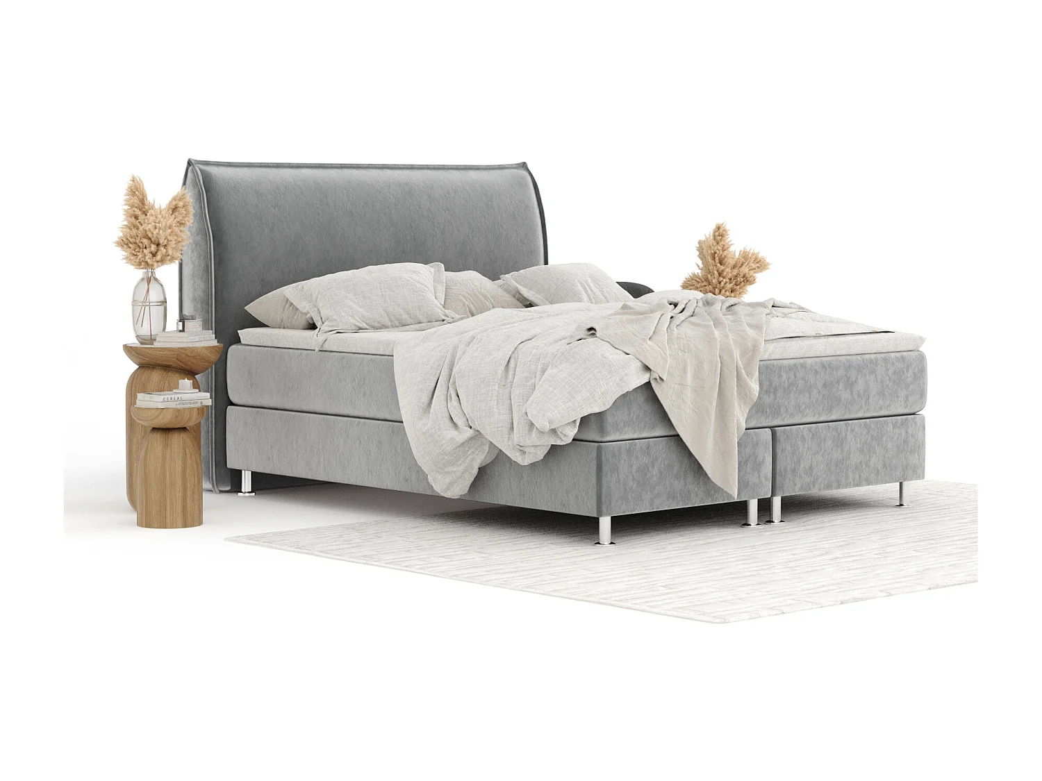 Boxspringbett aus Samtstoff Chermin - Matratze - Toppermatratze - 180x200 cm - grau