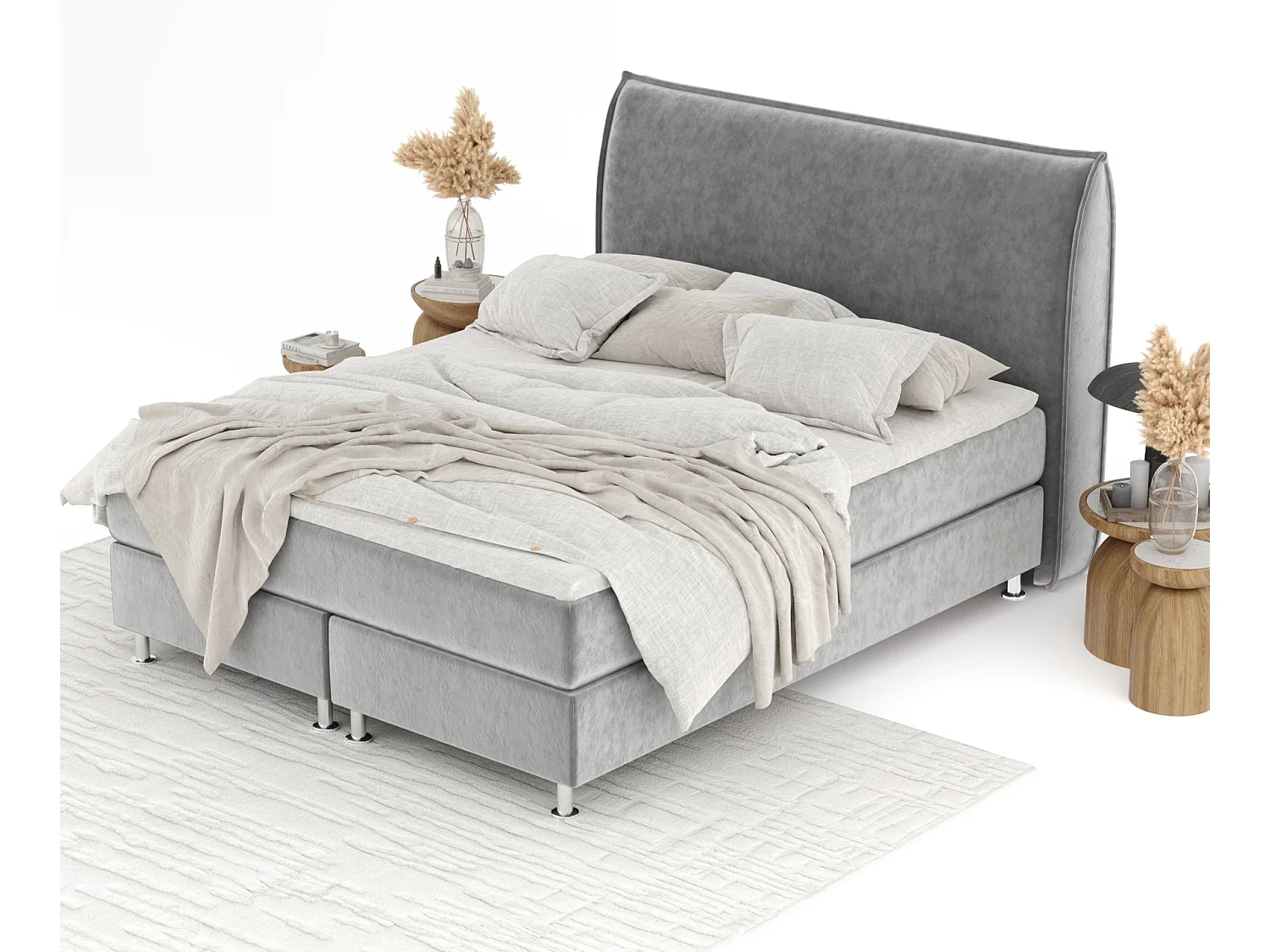 Boxspringbett aus Samtstoff Chermin - Matratze - Toppermatratze - 180x200 cm - grau
