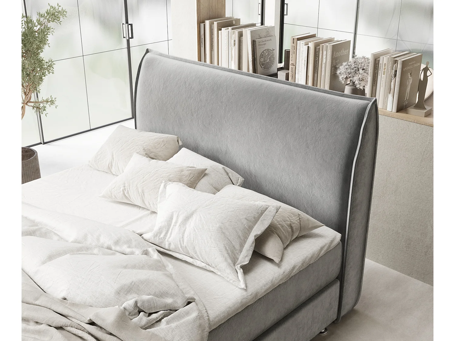 Boxspringbett aus Samtstoff Chermin - Matratze - Toppermatratze - 180x200 cm - grau