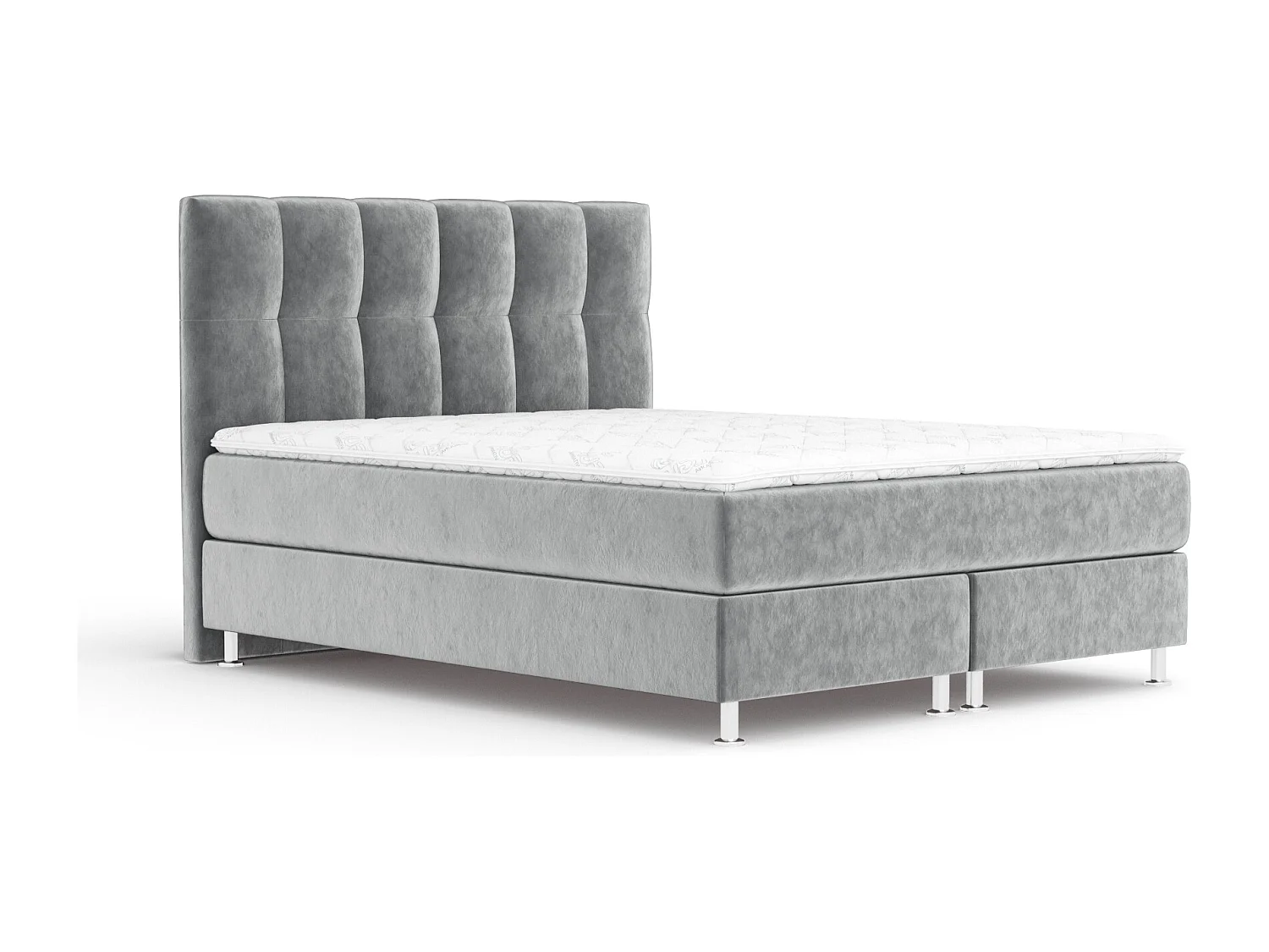 Boxspringbett aus Samtstoff Elisio - Matratze - Toppermatratze - 200x200 cm - grau