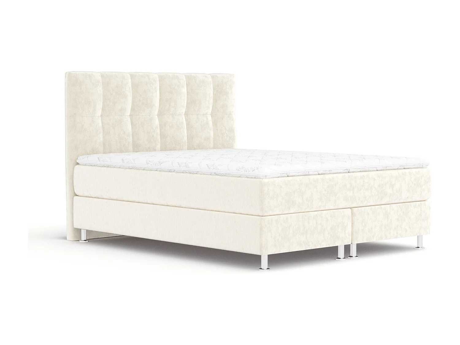 Lit boxspring en tissu velours Elisio - matelas - surmatelas - 160x200 cm - creme
