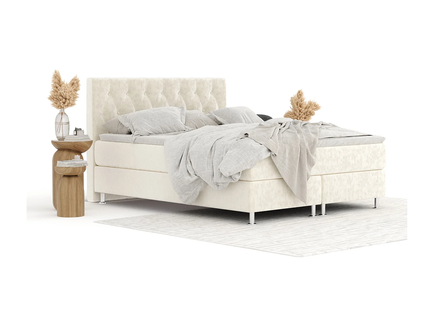 Lit boxspring en tissu velours Excelsior - matelas - surmatelas - 160x200 cm - creme