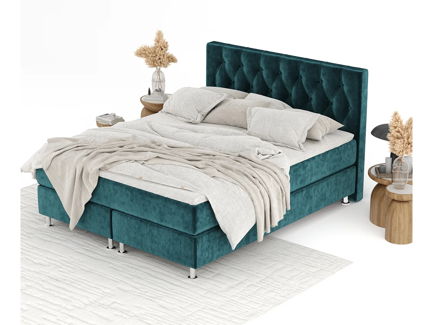 Lit boxspring en tissu velours Excelsior - matelas - surmatelas - 200x200 cm - turquoise