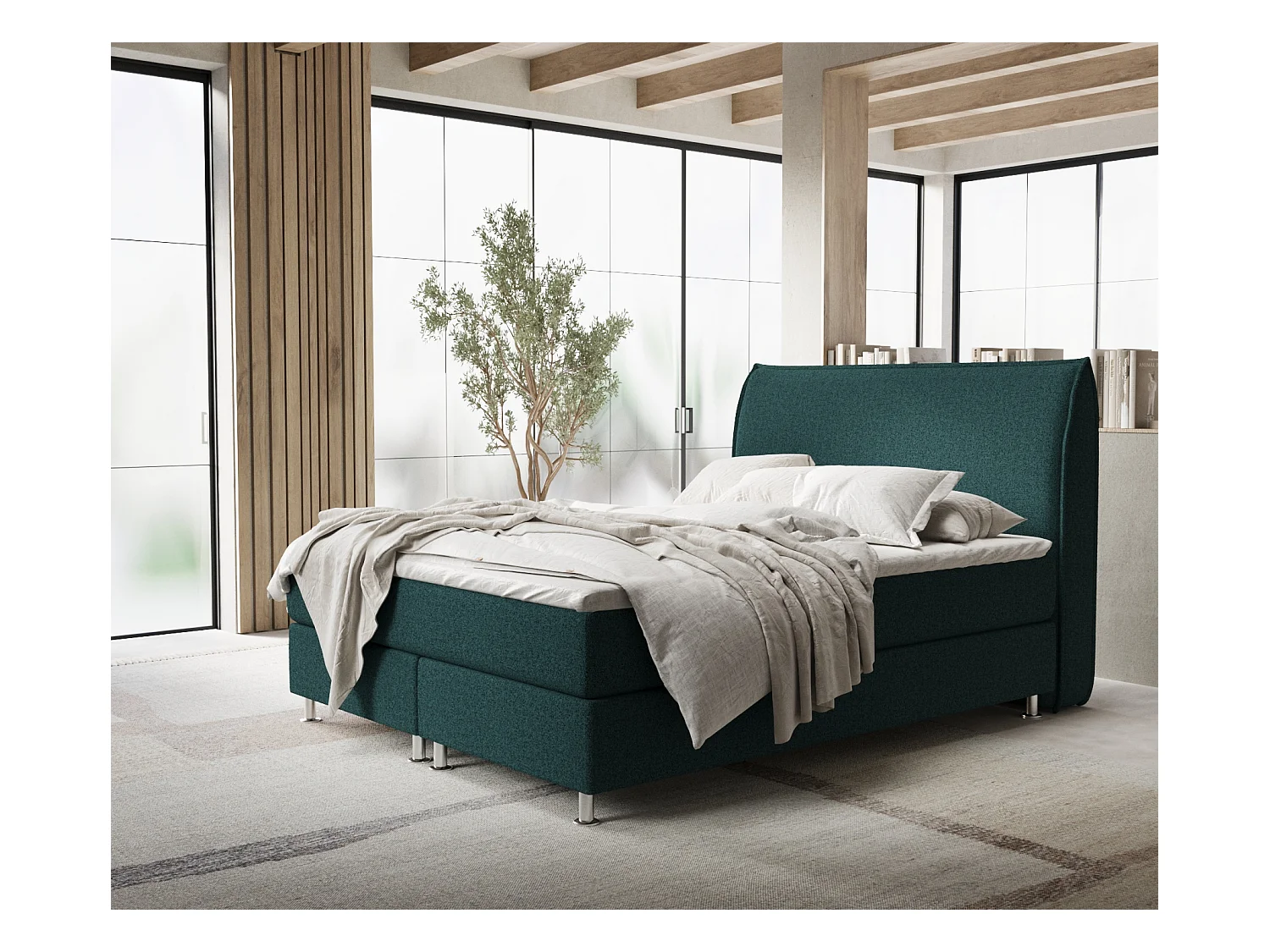 Lit boxspring en toile tissée Chermin - matelas - surmatelas - 200x200 cm - vert