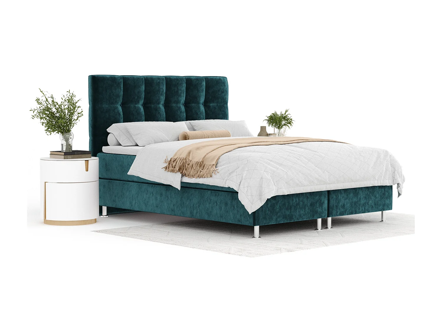 Boxspringbett aus Samtstoff Chanton - Matratze - Toppermatratze - 180x200 cm - türkisfarbe