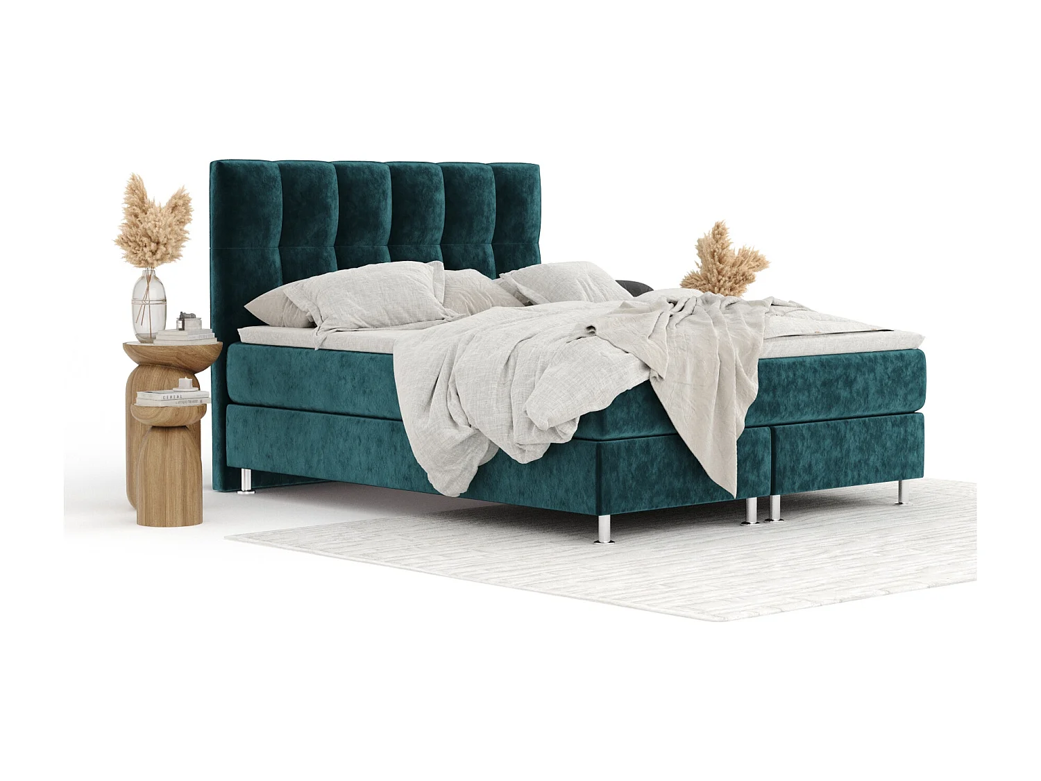 Lit boxspring en tissu velours Elisio - matelas - surmatelas - 140x200 cm - turquoise