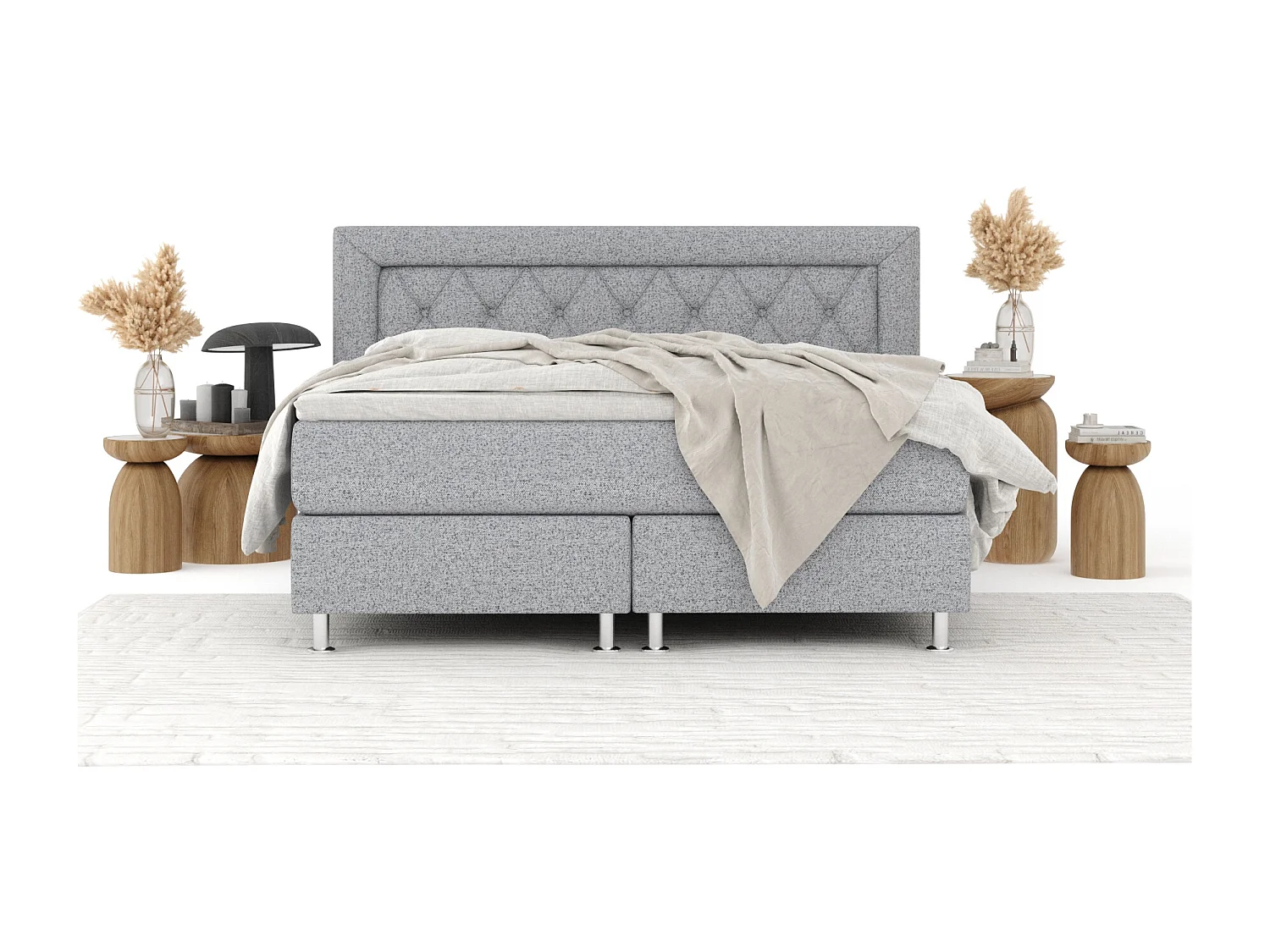 Boxspringbett aus Webstoff Lavello - Matratze - Toppermatratze - 140x200 cm - grau