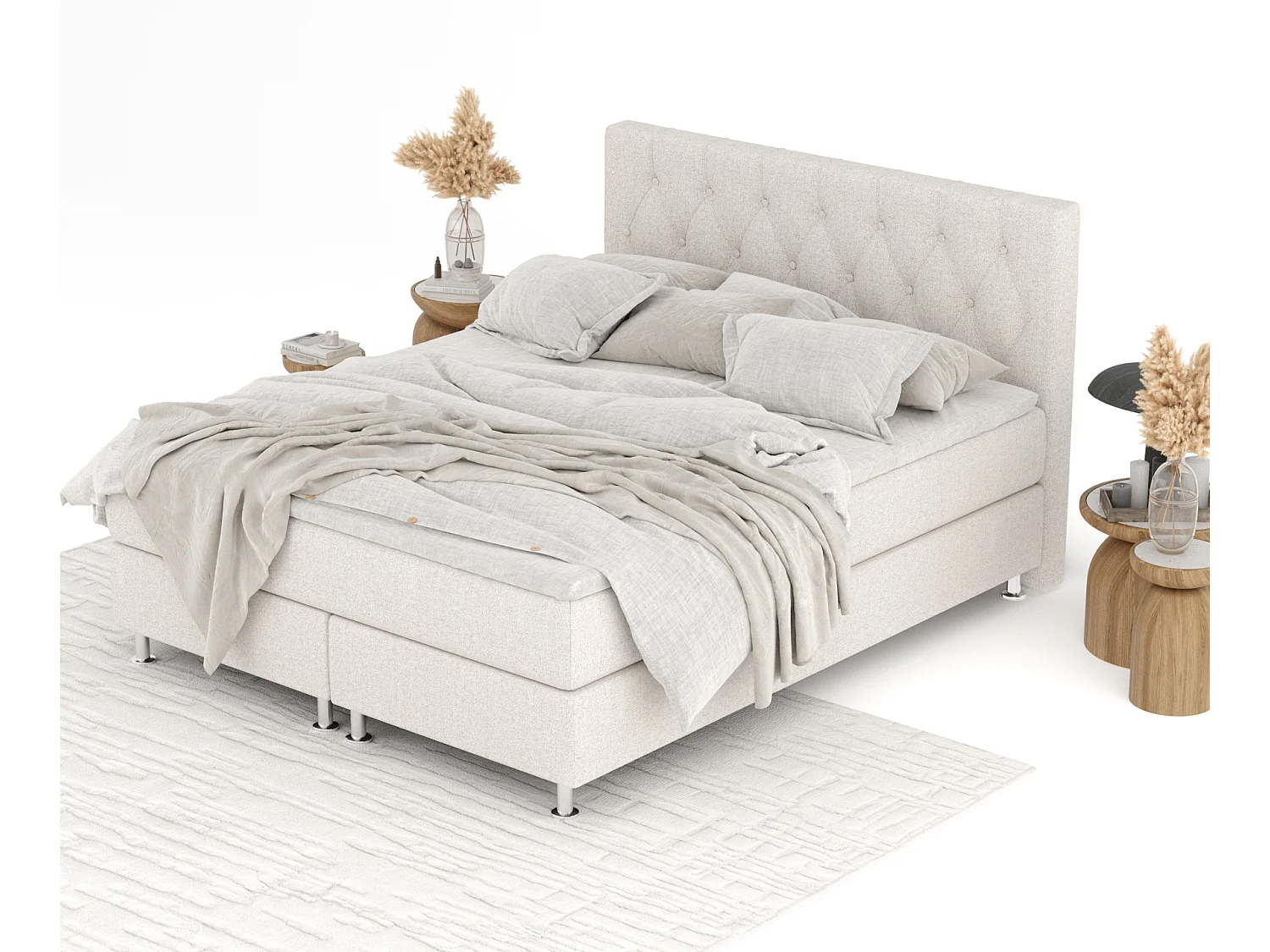 Boxspringbett aus Webstoff Excelsior - Matratze - Toppermatratze - 180x200 cm - beige