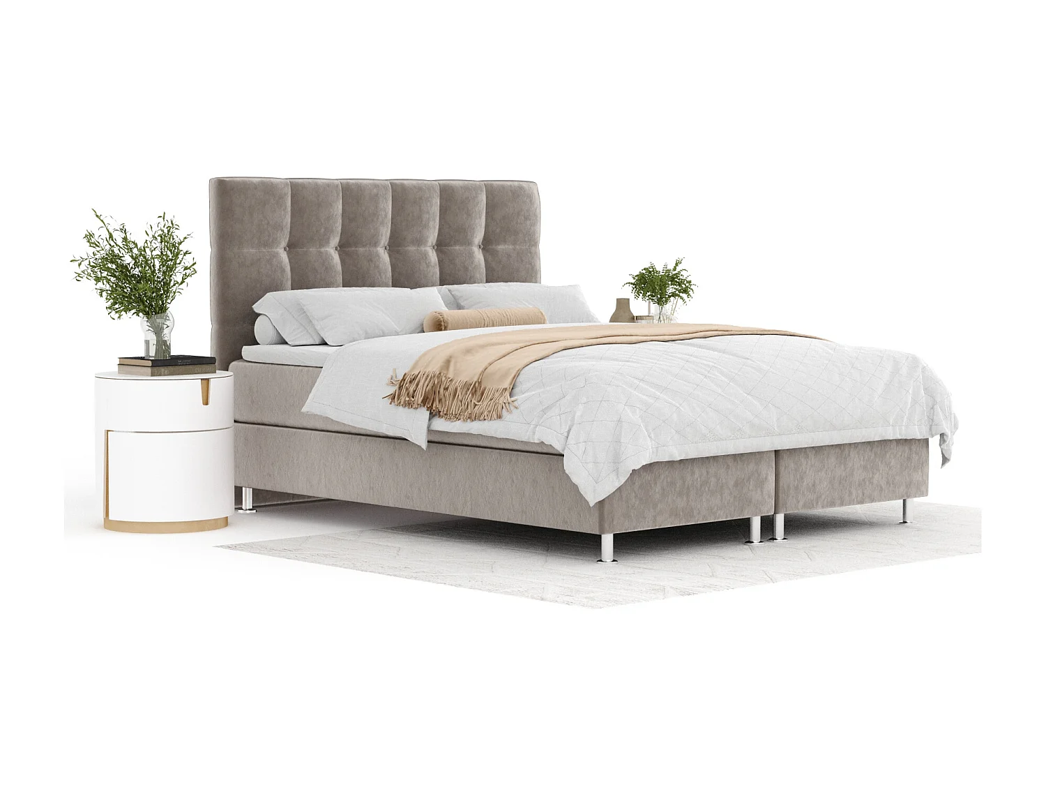 Lit boxspring en tissu velours Chanton - matelas - surmatelas - 180x200 cm - taupe