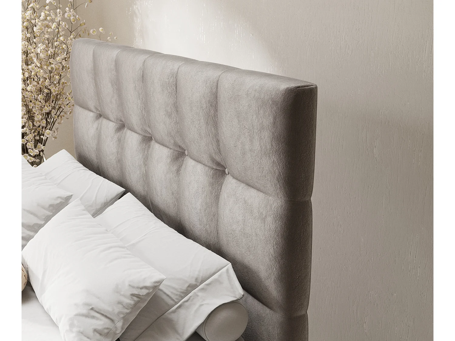 Lit boxspring en tissu velours Chanton - matelas - surmatelas - 180x200 cm - taupe