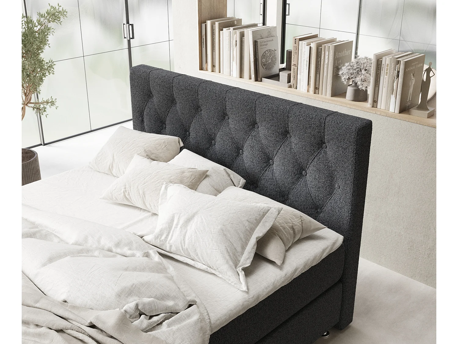 Boxspringbett aus Webstoff Excelsior - Matratze - Toppermatratze - 140x200 cm - schwarz