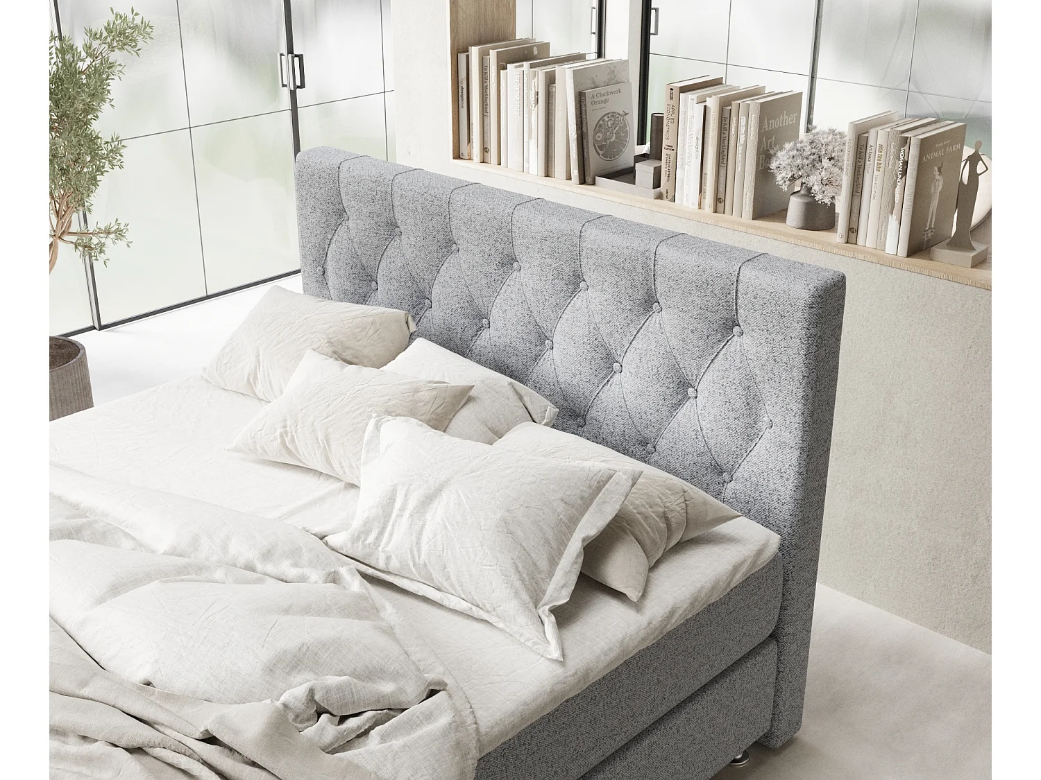 Boxspringbett aus Webstoff Excelsior - Matratze - Toppermatratze - 160x200 cm - grau