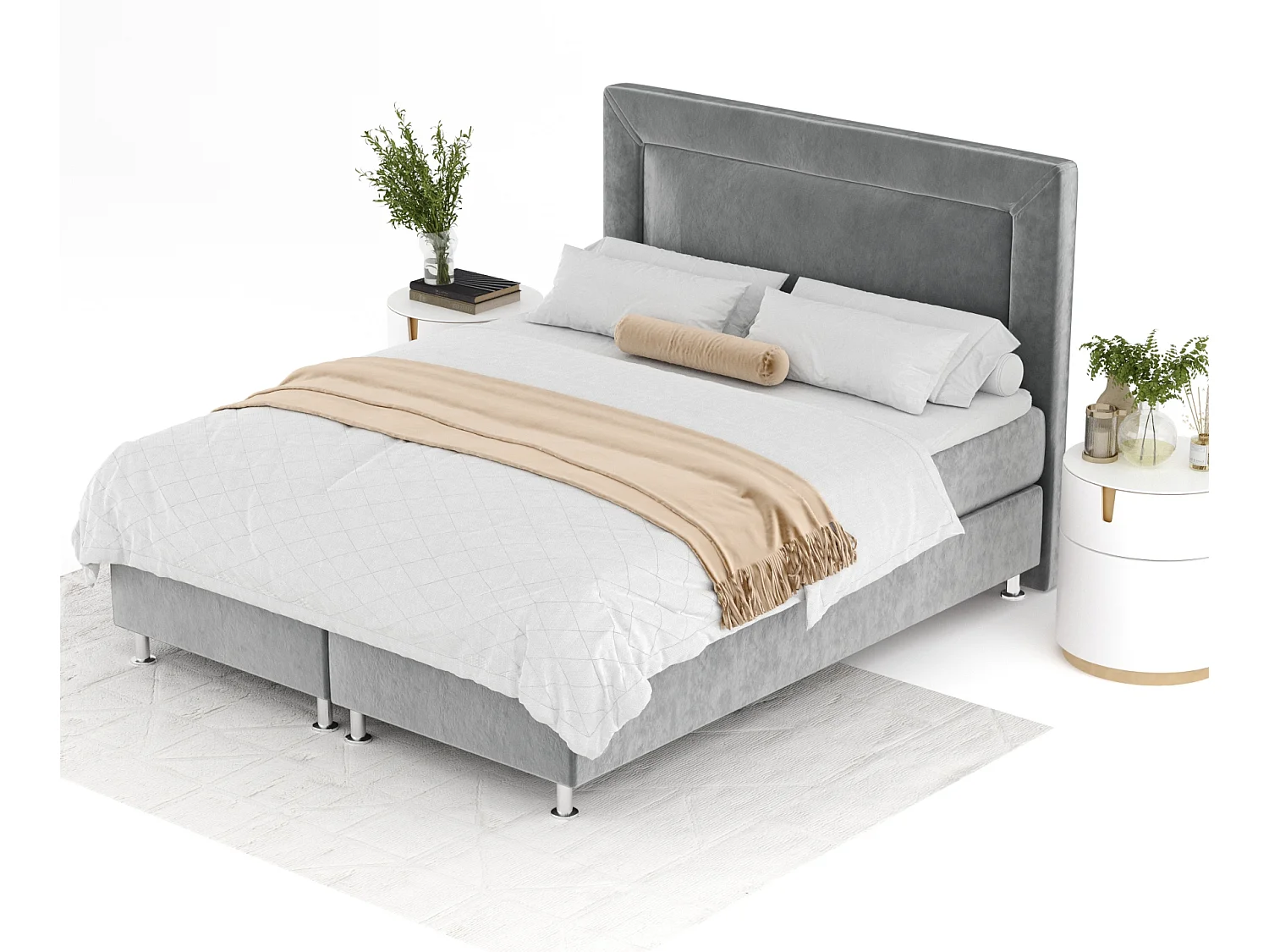 Lit boxspring en tissu velours Laguno - matelas - surmatelas - 200x200 cm - gris