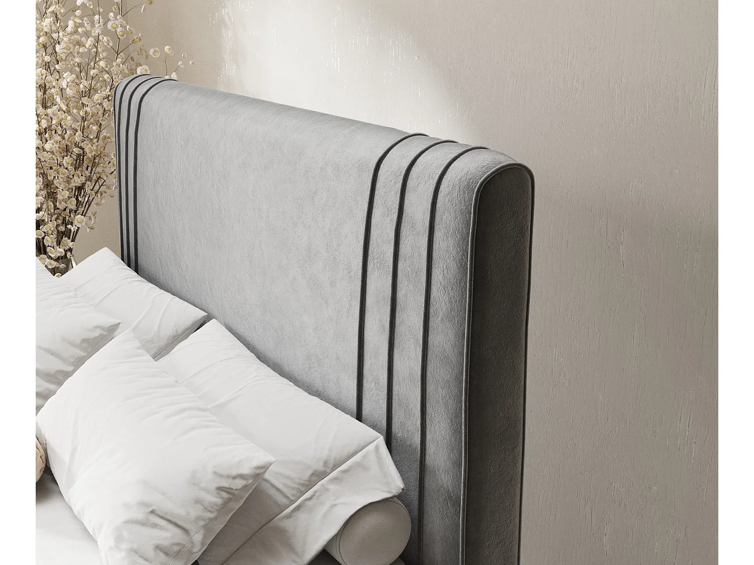 Boxspringbett aus Samtstoff Casone - Matratze - Topper - 160x200 cm - grau