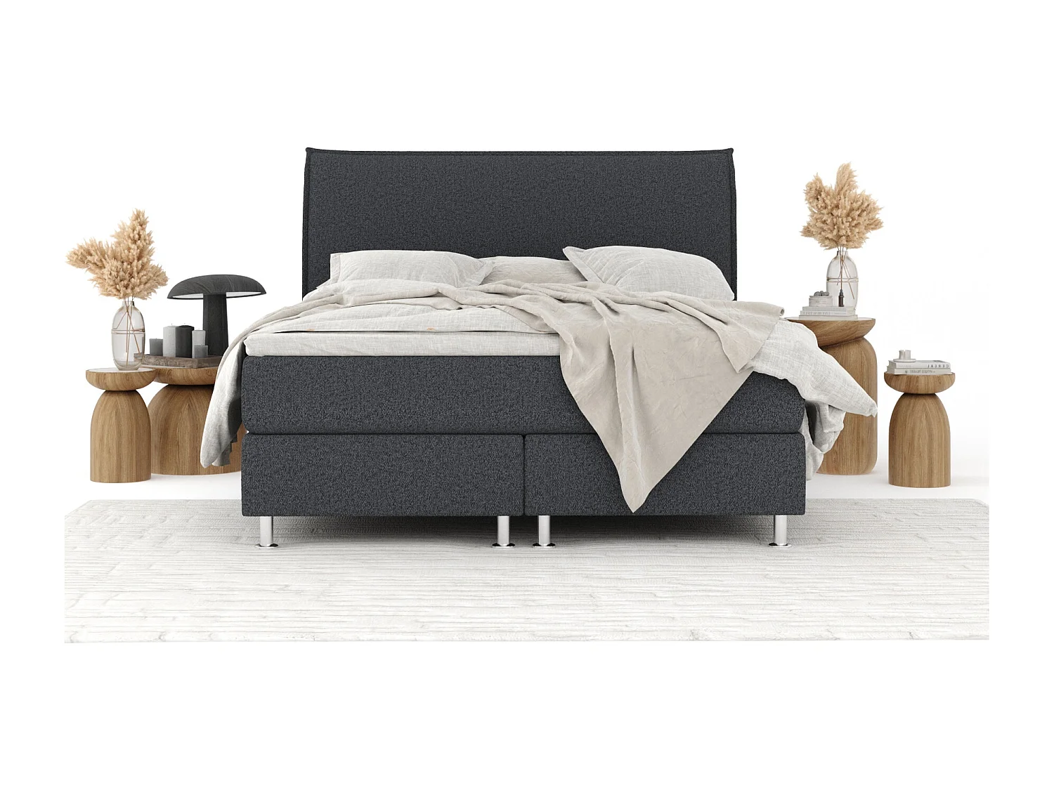 Lit boxspring en toile tissée Chermin - matelas - surmatelas - 160x200 cm - noir