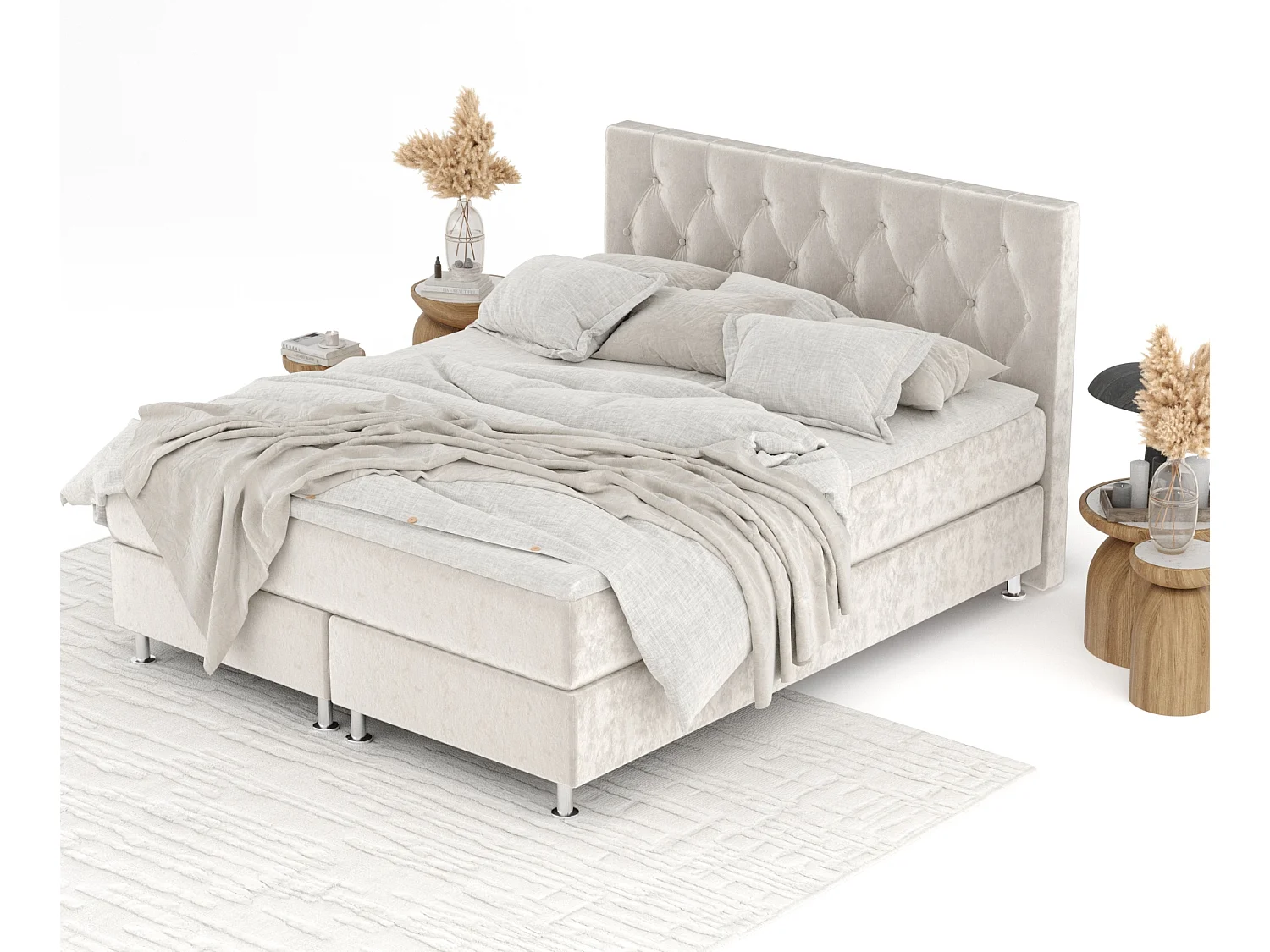 Lit boxspring en tissu velours Excelsior - matelas - surmatelas - 140x200 cm - beige clair