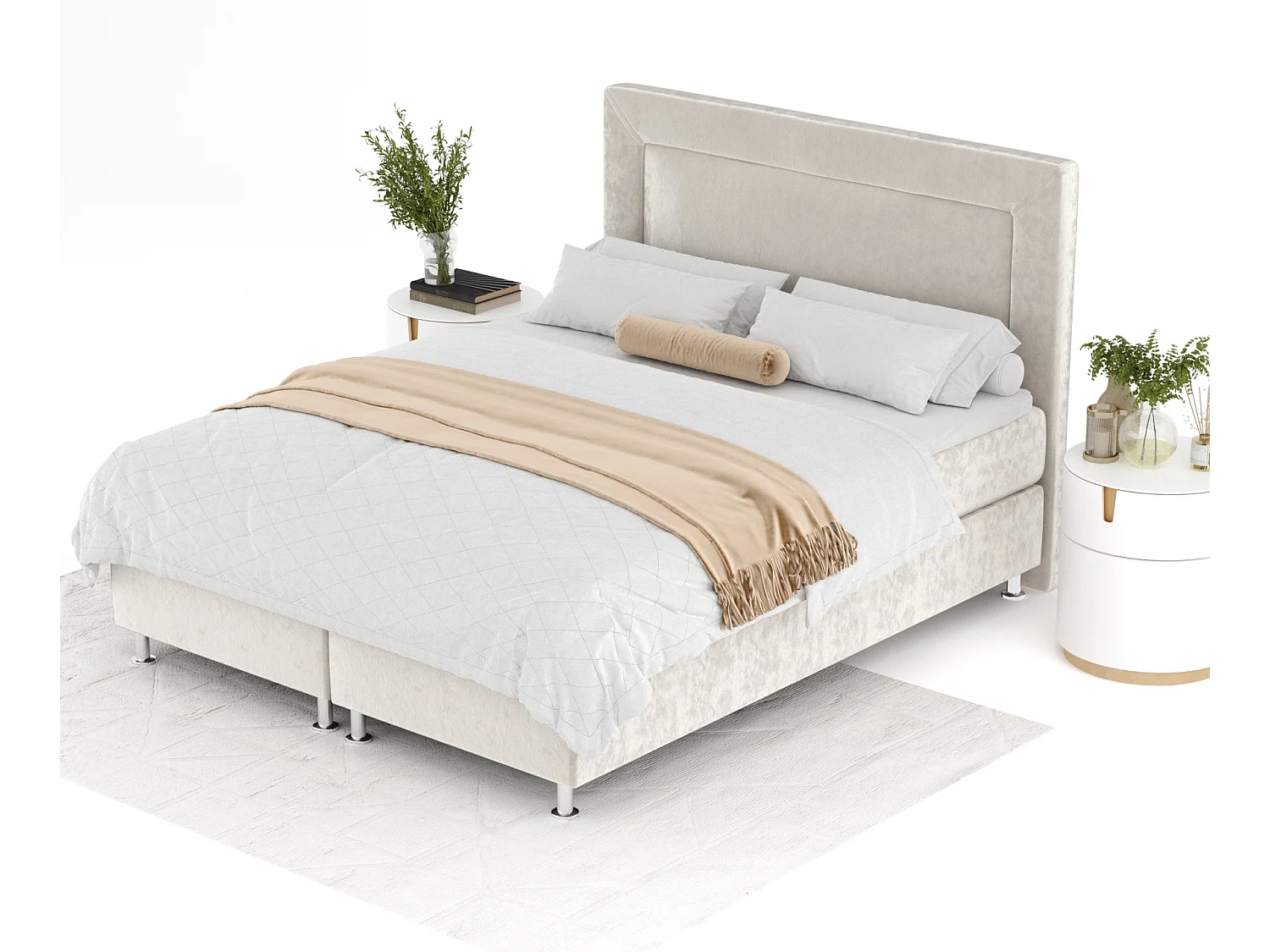 Lit boxspring en tissu velours Laguno - matelas - surmatelas - 140x200 cm - beige clair