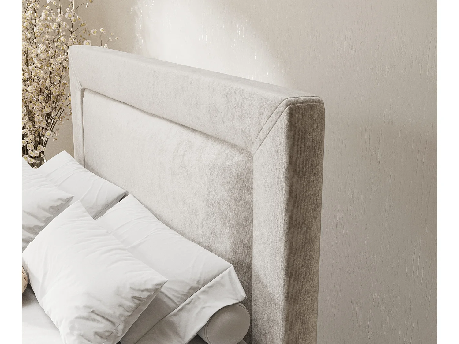 Lit boxspring en tissu velours Laguno - matelas - surmatelas - 140x200 cm - beige clair