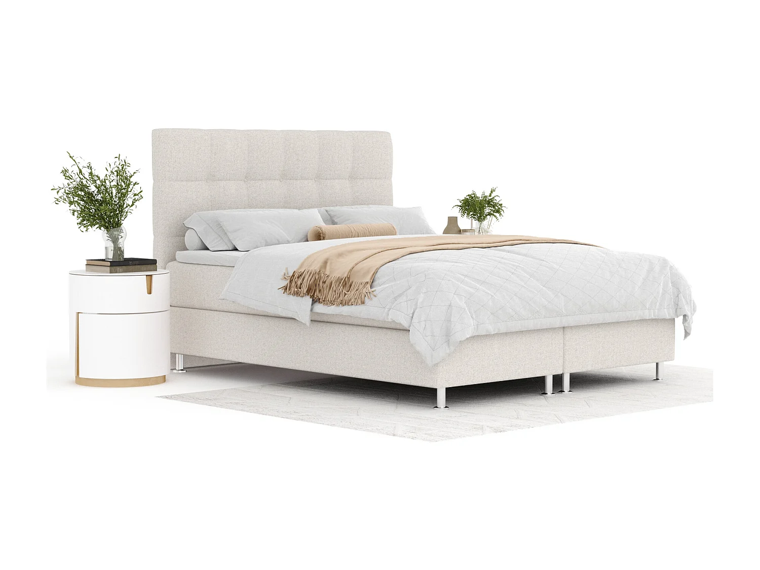 Boxspringbett aus Webstoff Chanton - Matratze - Toppermatratze - 140x200 cm - beige