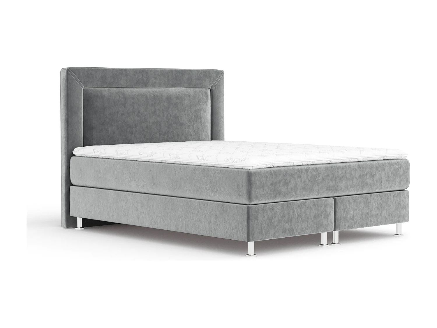 Lit boxspring en tissu velours Laguno - matelas - surmatelas - 160x200 cm - gris