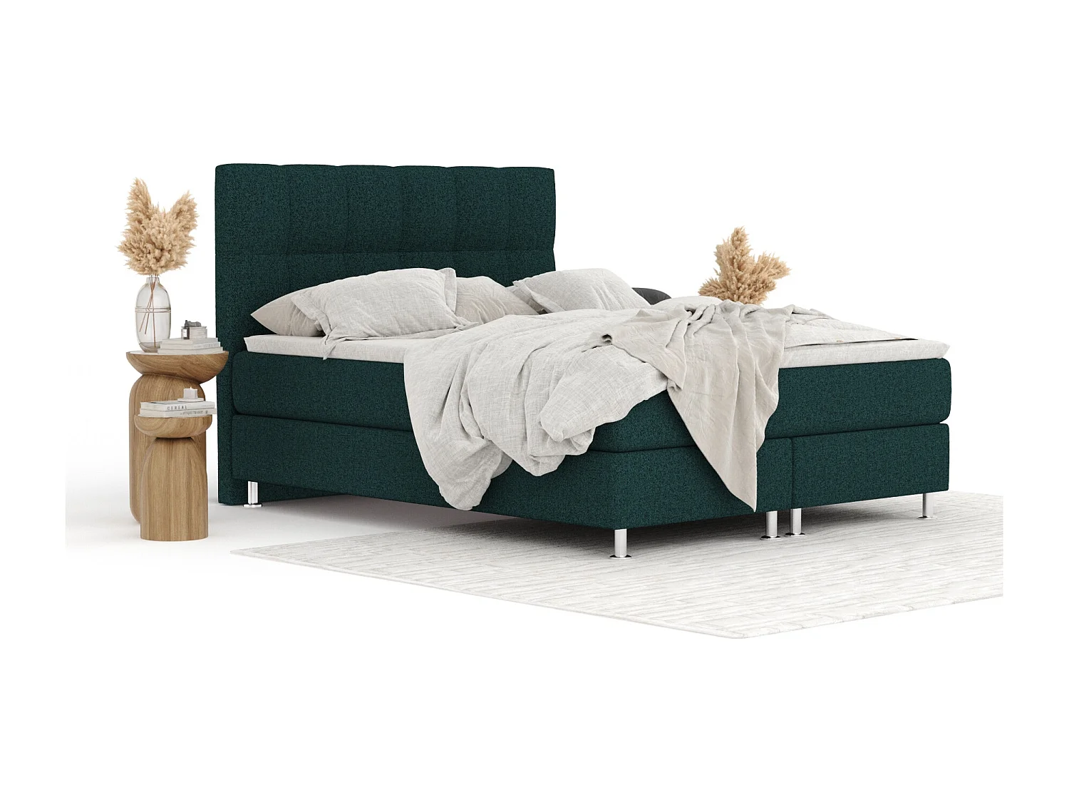 Lit boxspring en toile tissée Elisio - matelas - surmatelas - 200x200 cm - vert