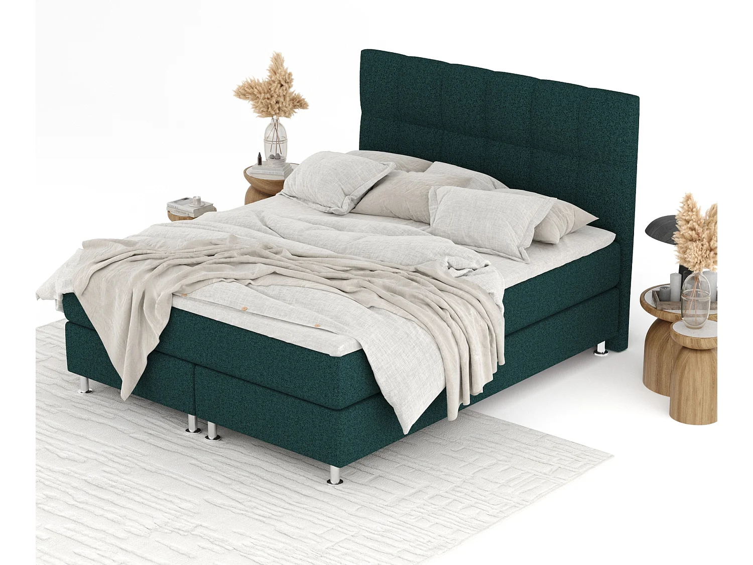 Lit boxspring en toile tissée Elisio - matelas - surmatelas - 200x200 cm - vert
