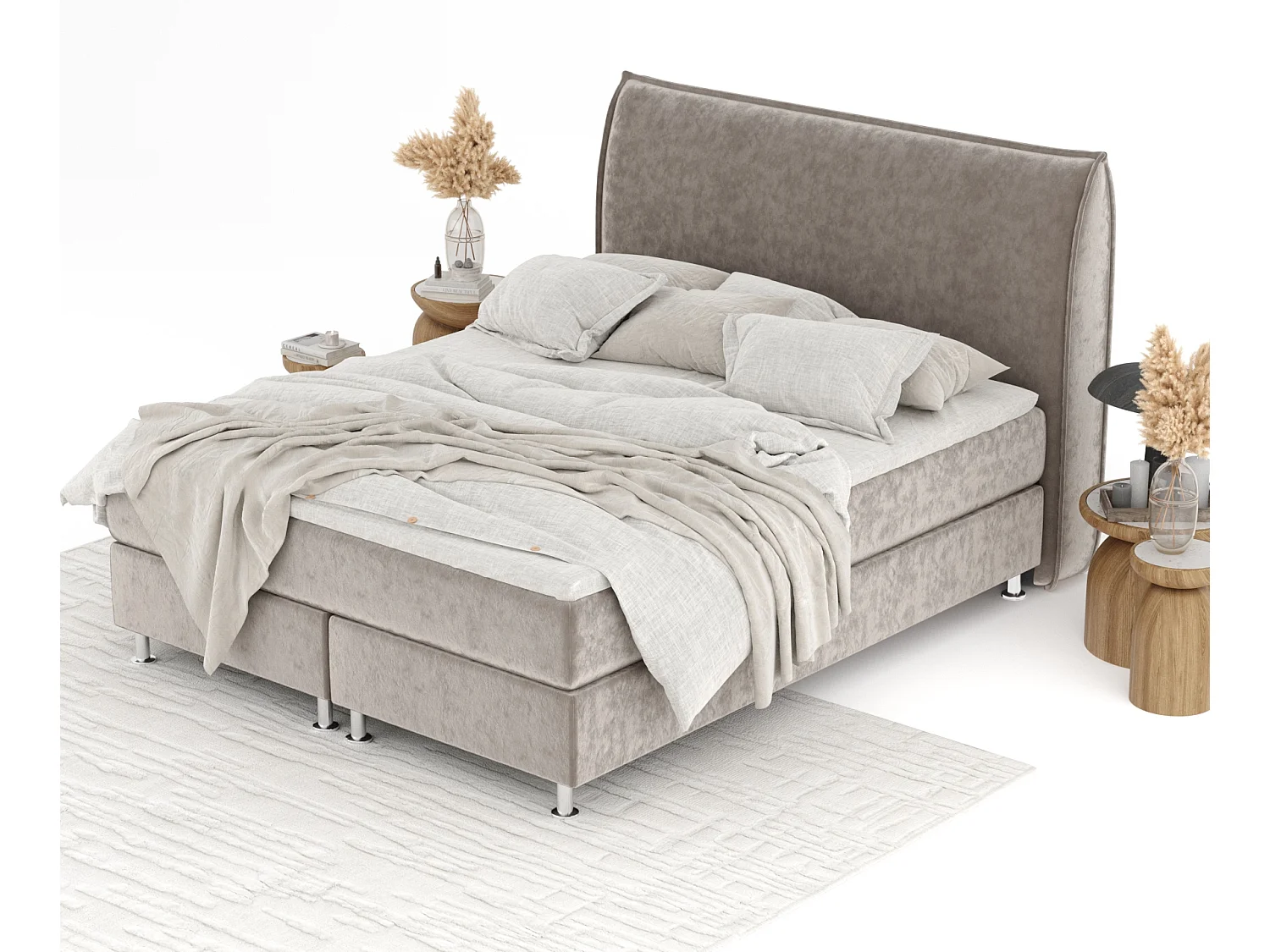 Lit boxspring en tissu velours Chermin - matelas - surmatelas - 180x200 cm - taupe