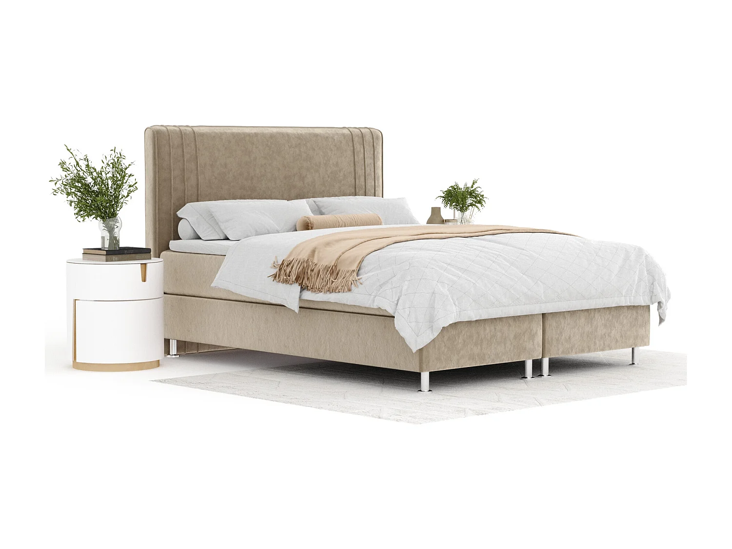 Boxspringbett aus Samtstoff Casone - Matratze - Topper - 200x200 cm - beige