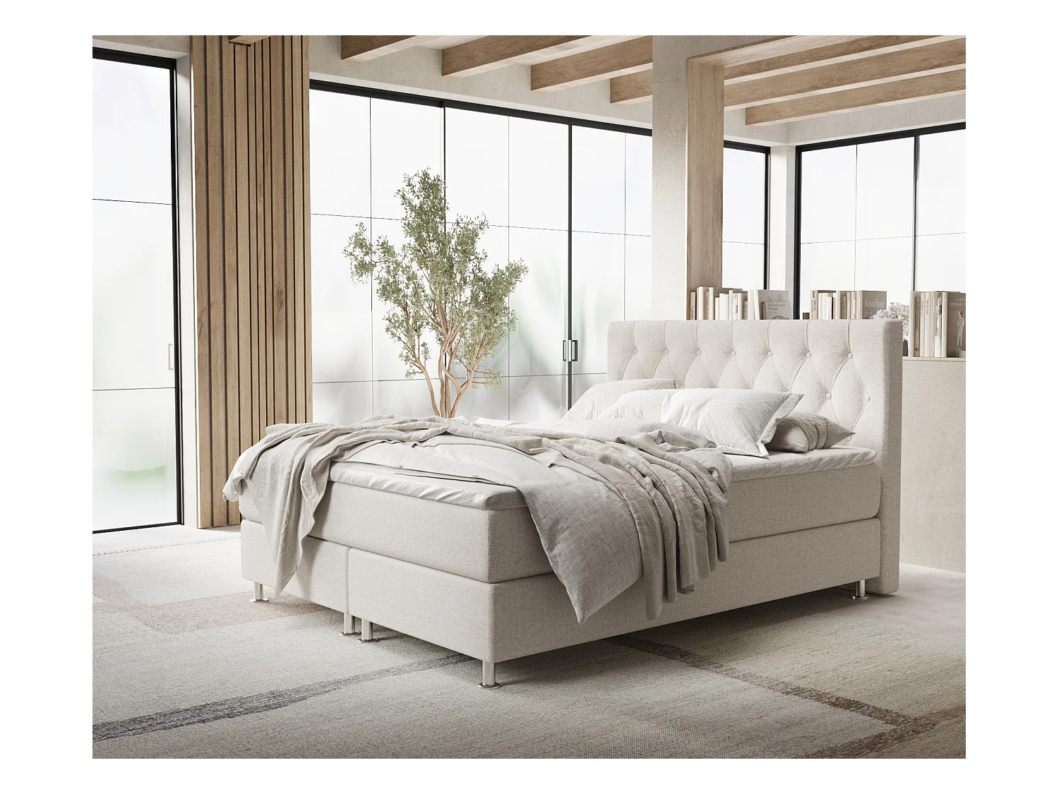 Lit boxspring en toile tissée Excelsior - matelas - surmatelas - 200x200 cm - beige
