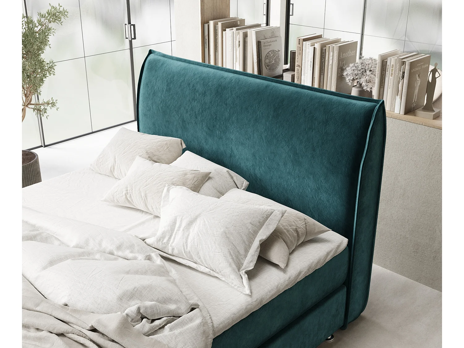 Boxspringbett aus Samtstoff Chermin - Matratze - Toppermatratze - 160x200 cm - türkisfarbe